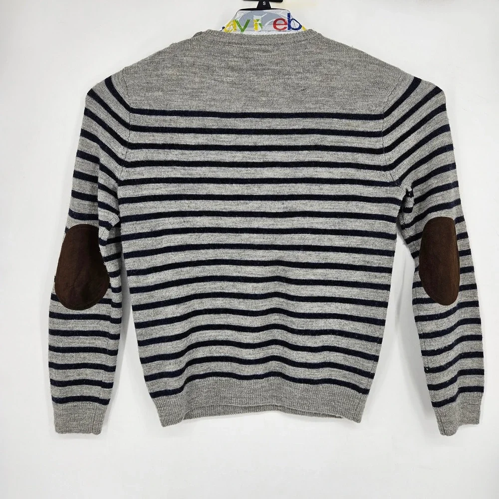 J‎ Crew Sweater Mens XL Merino Wool Gray Striped Elbow Patch Casual Preppy